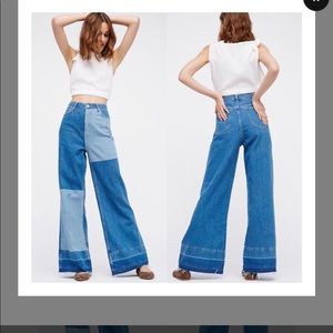 NWT Free people patchwork flat jeans